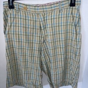Hollister Shorts Men Size 30 Khaki With Blue Plaid Flat Front